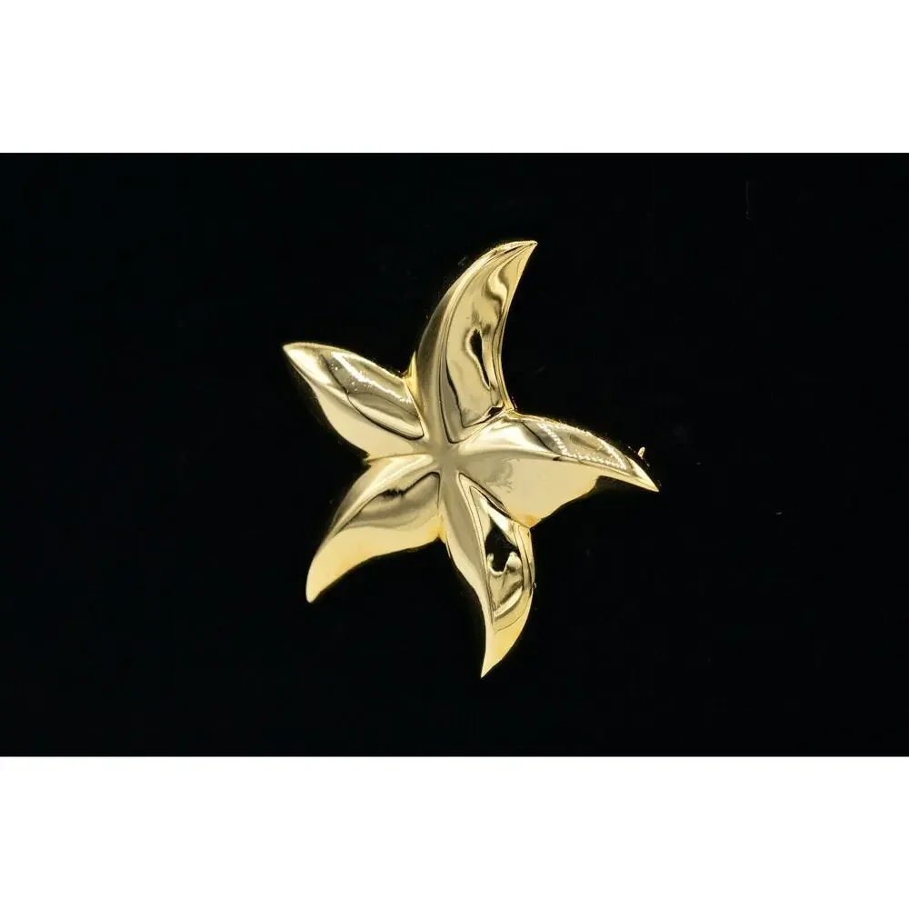 Vintage Star Flower Pin Brooch Large Starfish Gold Tone Chunky NOS 1980s 9B